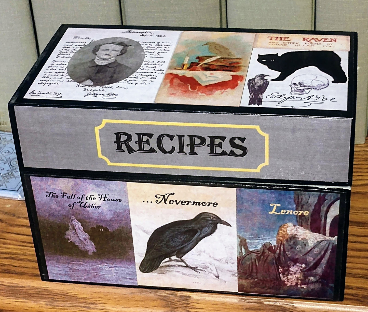 Edgar Allan Poe Recipe Box-paper & wood : 6.5 x 4.5"