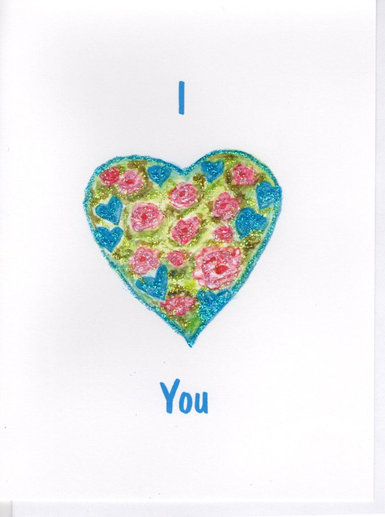 I HEART YOU Watercolor Valentine Glitter Card