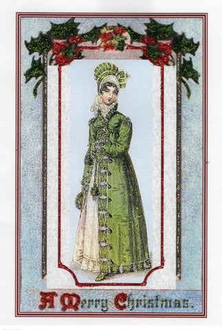 Jane Austen Christmas Card ~ Green Ensemble, Message Inside