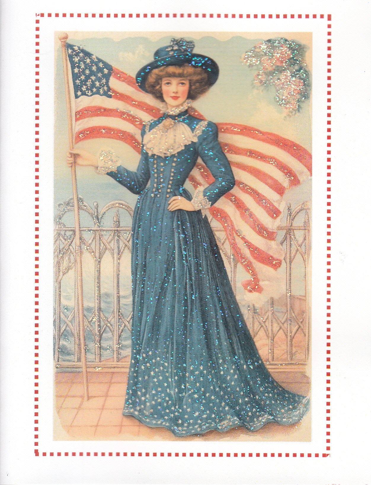 Liberty Fashion Plate 1900s  ~ Patriotic Glitter Card
