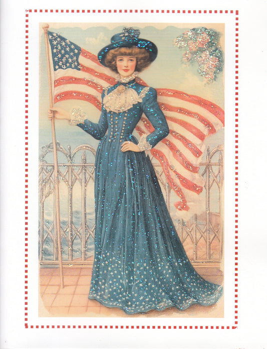 Liberty Fashion Plate 1900s  ~ Patriotic Glitter Card