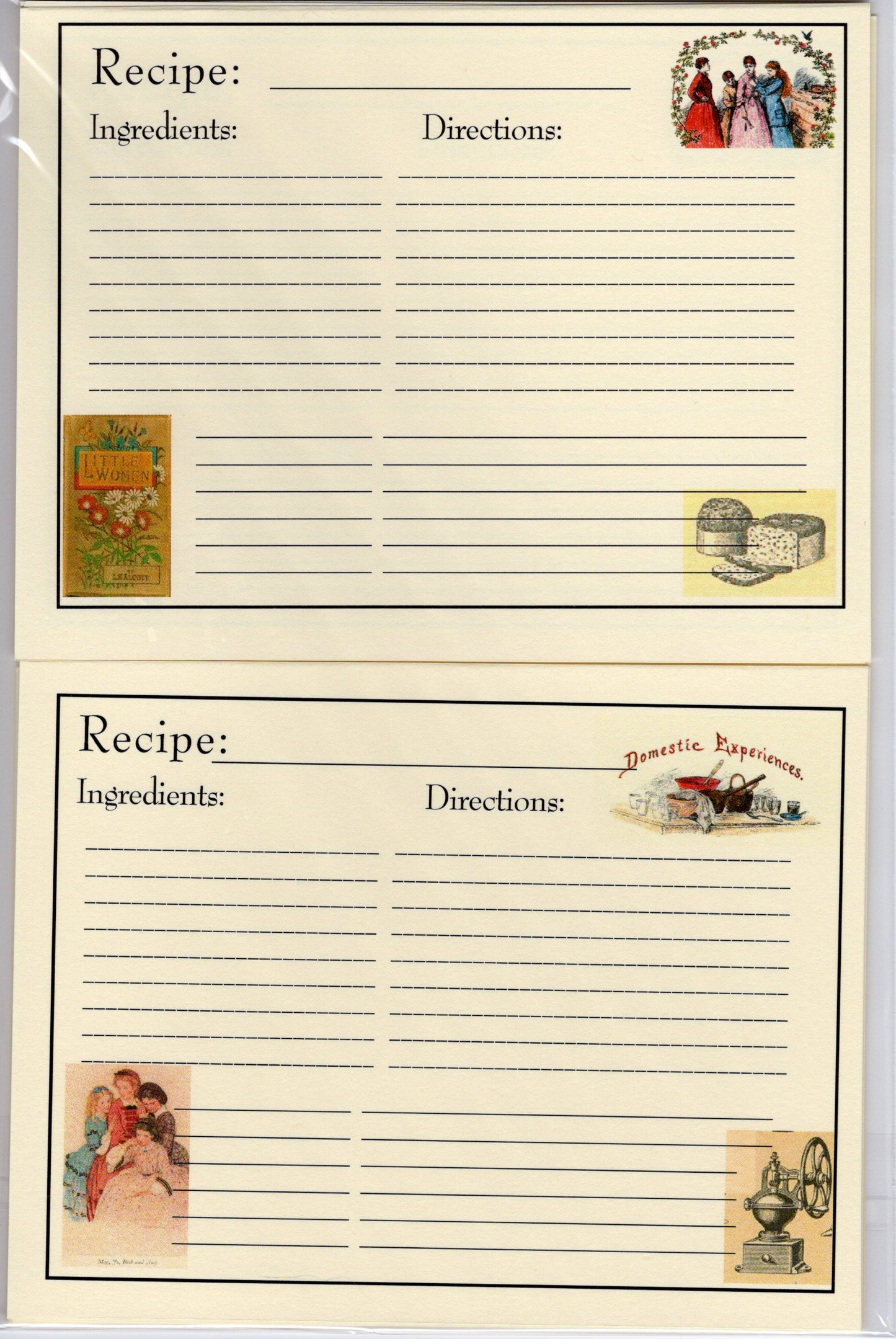 Recipe Cards Pack ~ Little Women -16 cards 4.25 x 5"