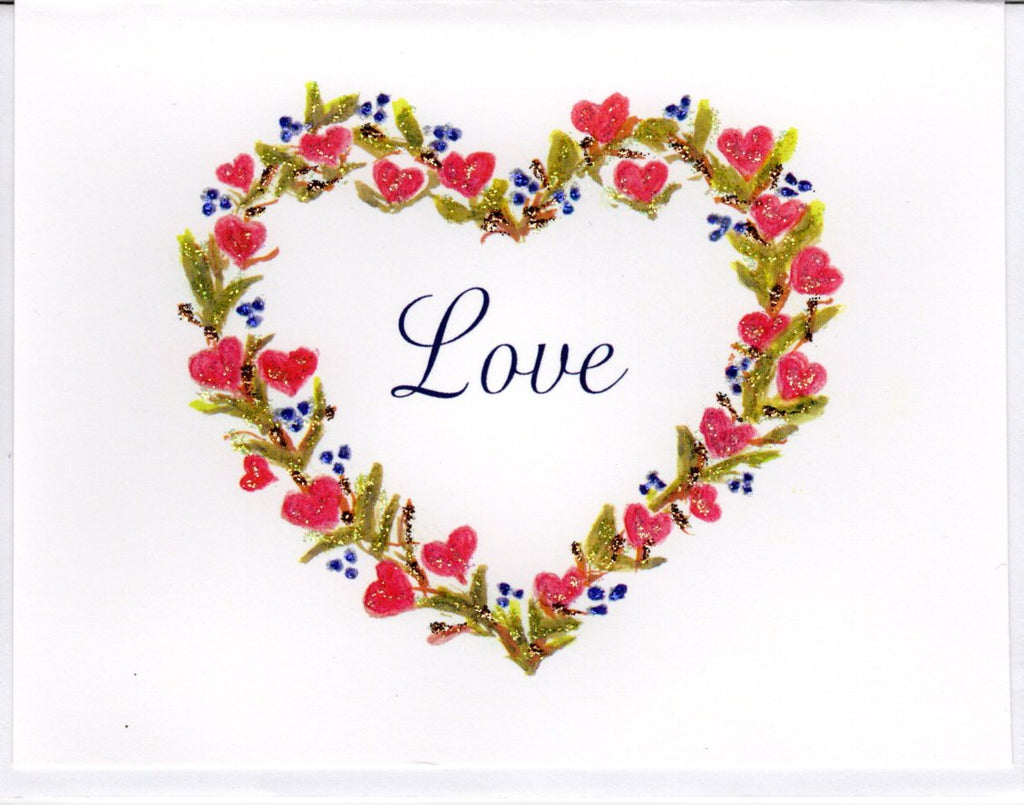 LOVE Heart Wreath Watercolor Glitter Card