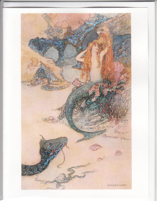 Mermaid and the Sea Monster Glitter Note Card