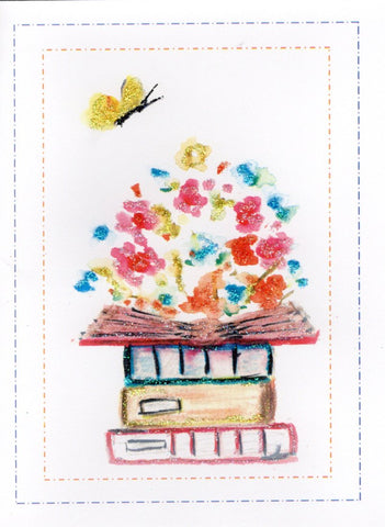 Open Book with Butterfly & Flowers Watercolor Glitter Card