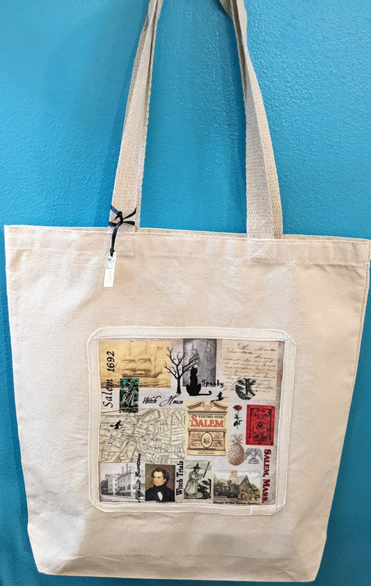 SALEM COLLAGE CANVAS TOTE BAG 15.5X15.5"