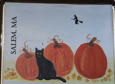 Cat Among Pumpkins Watercolor Large Acrylic Magnet