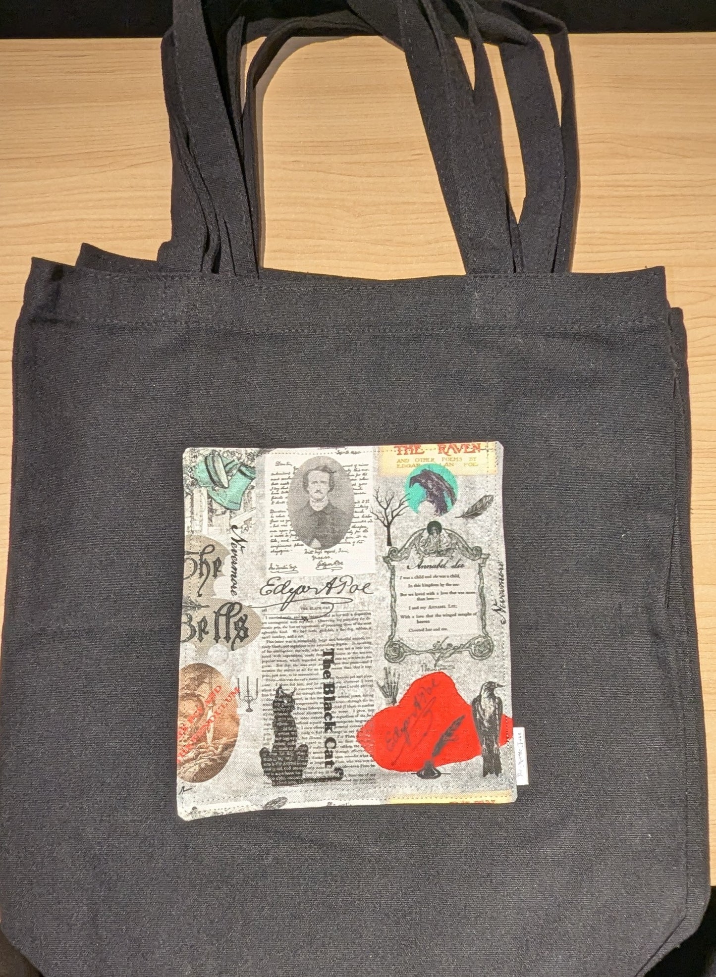 Poe Collage Black Tote with Pocket