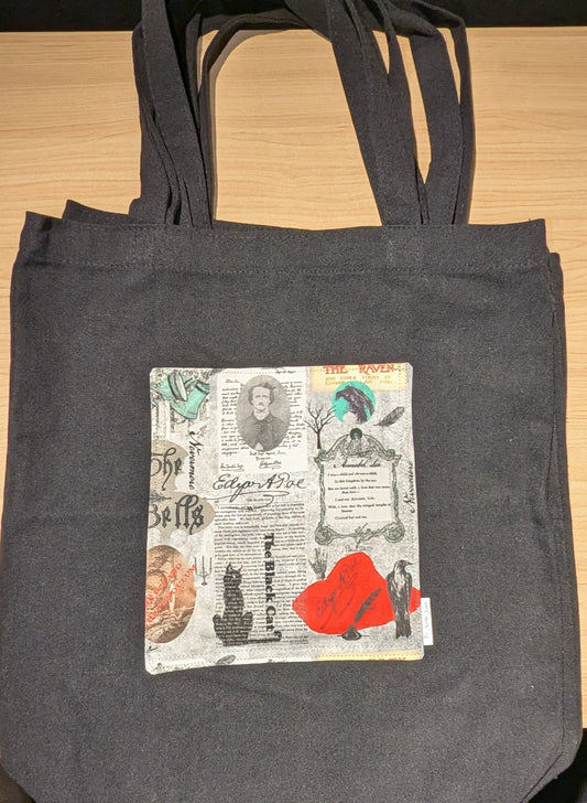 Poe Collage Black Tote with Pocket
