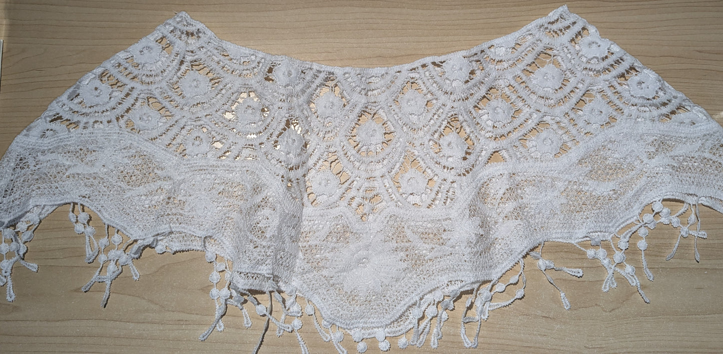 Victorian Lace/Crochet Shoulder Shrug WHITE /tassels : 1 size fits most