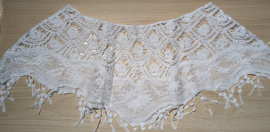 Victorian Lace/Crochet Shoulder Shrug WHITE /tassels : 1 size fits most