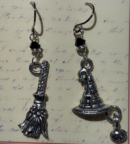 Witch Hat & Broom Charm Earrings