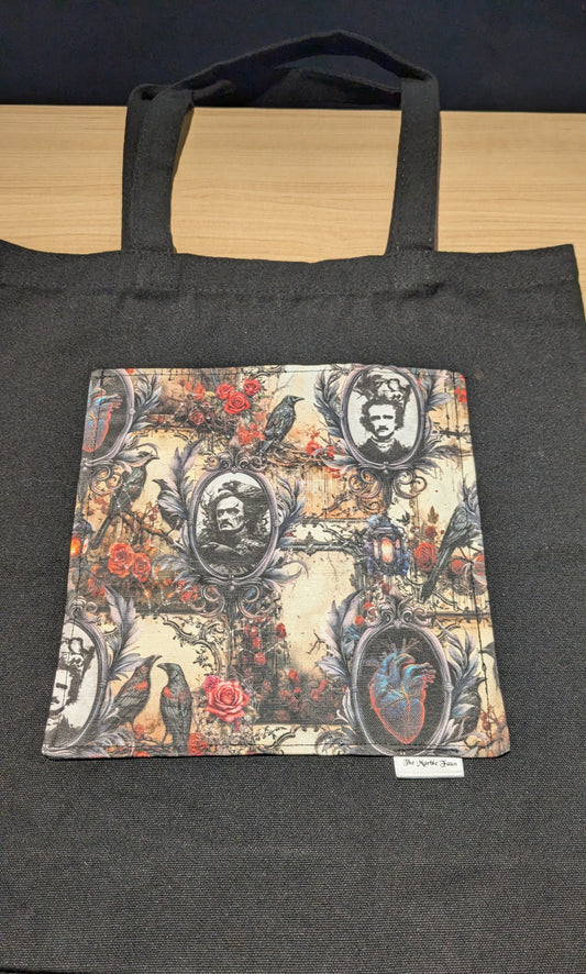 Edgar Allan Poe Among the Roses Collage Black Tote with Pocket