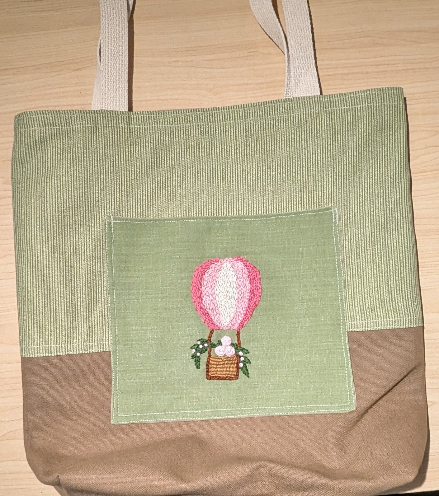 Balloon Embroidered Tricolored Cotton CANVAS TOTE BAG  14.5X14.5"