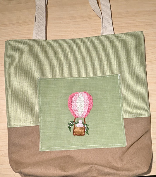Balloon Embroidered Tricolored Cotton CANVAS TOTE BAG  14.5X14.5"