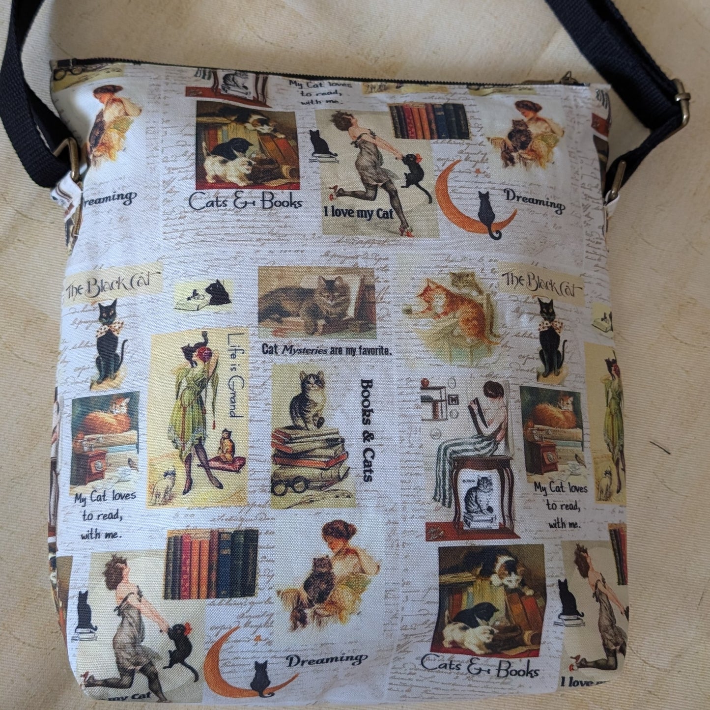 Booklovers & Lovable Cats Collage Crossbody Bag