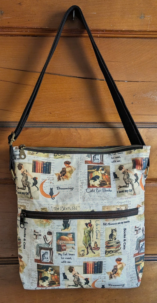 Booklovers & Lovable Cats Collage Crossbody Bag