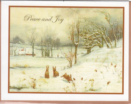 Peace and Joy Winter & Bunnies in Landscape Glitter Card