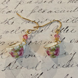 Pink Rosebud Mini Teacup Earrings-porcelain : crystal/wire