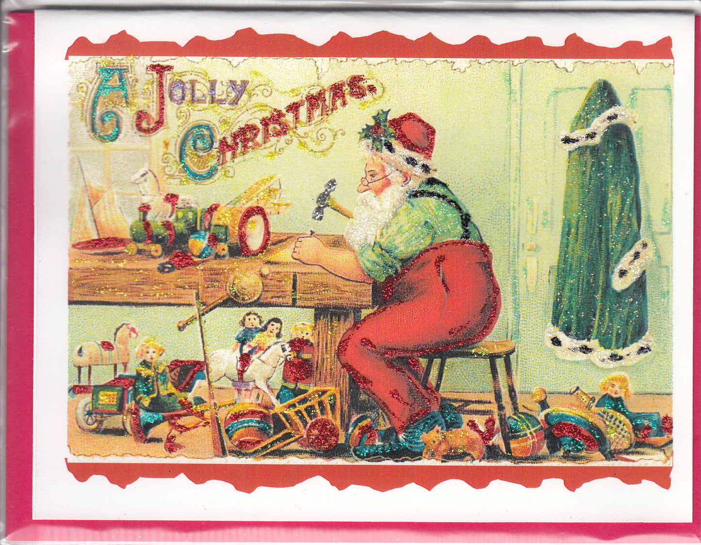 A Jolly Christmas ~ Santa's Toy Shop Glitter Card