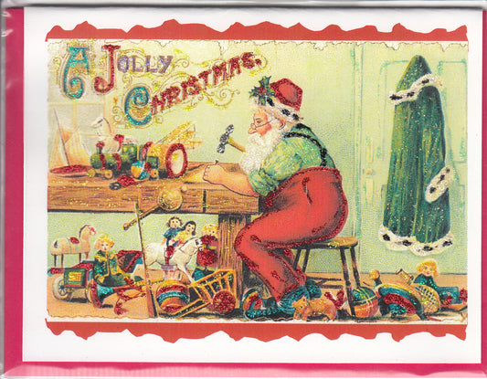 A Jolly Christmas ~ Santa's Toy Shop Glitter Card