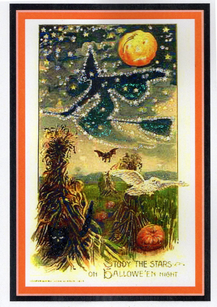 Study the Stars on Halloween Night Glitter Card