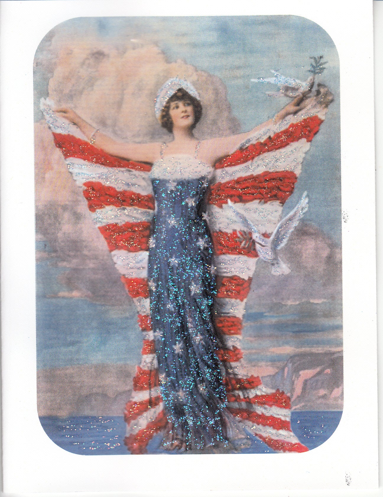 The Theatre Flag Dress ~ Patriotic Glitter Card