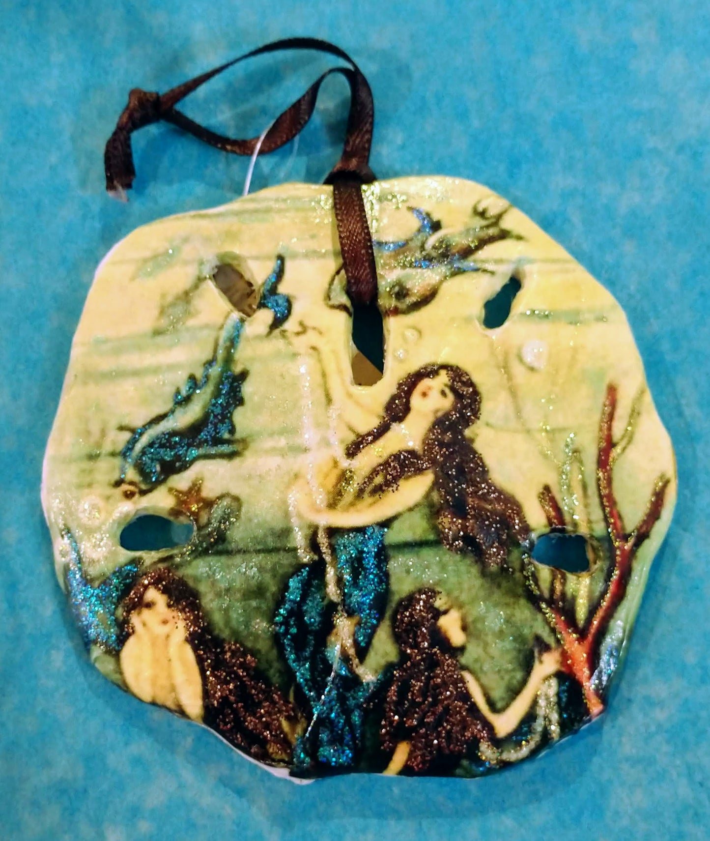 Under the Sea Mermaid Glittered "Sand dollar" Ornament