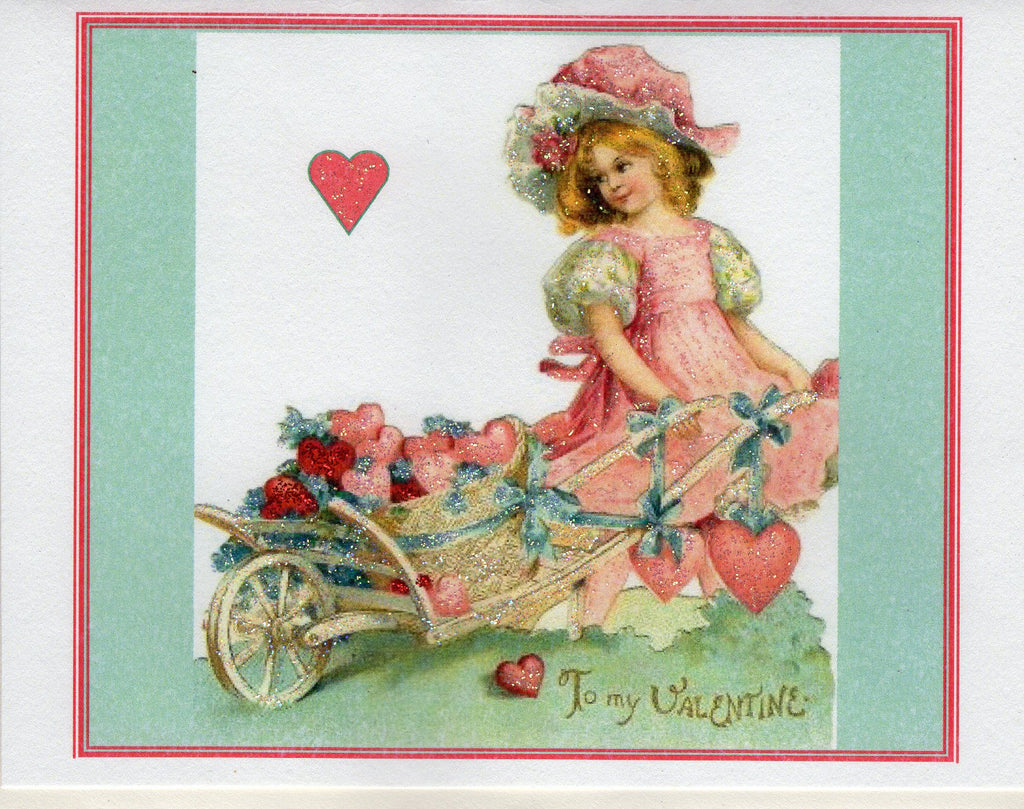 To My Valentine ~ Cart of Hearts Glitter Card