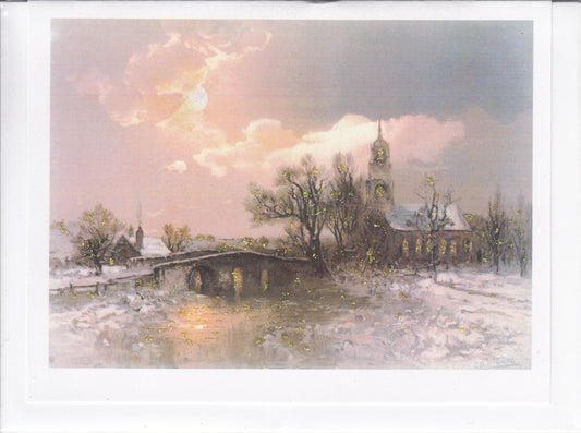 Winter Moon Over Church Glitter Card