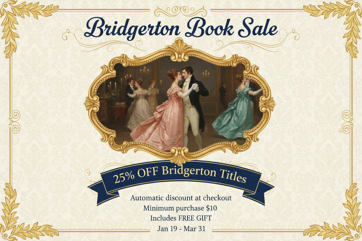 Bridgerton Book Sale Banner with Dates