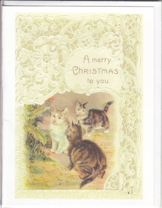 A Merry Christmas Lace & Cats Glitter Card