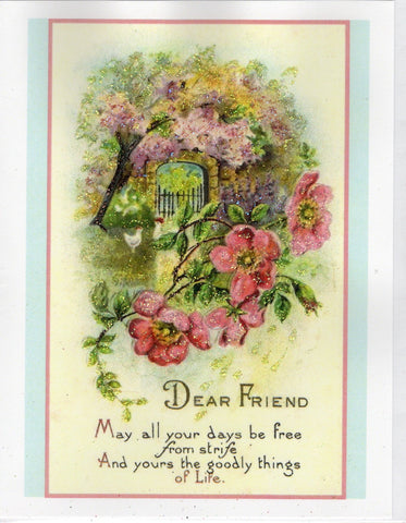 Dear Friend...Garden Wall Glitter Note Card