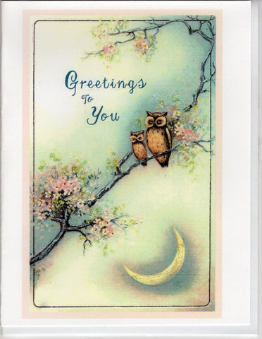 Greetings to You ~ Owls in Pastel Glitter Card