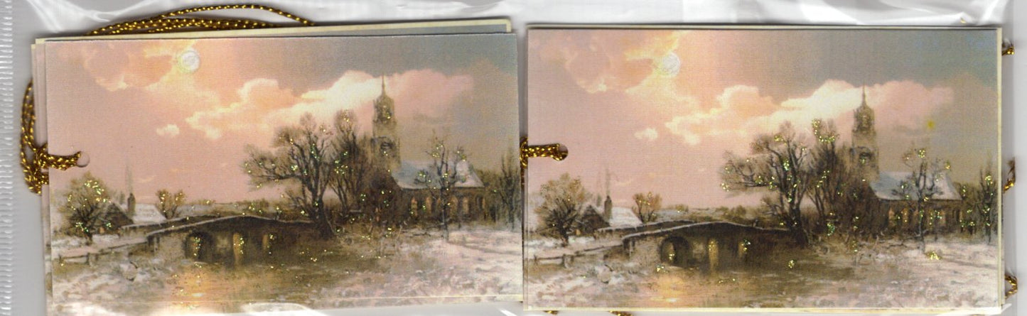 Winter Moon Over Church Tags-6pk : glittered