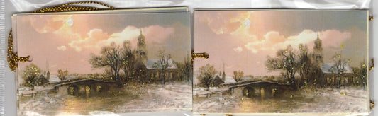 Winter Moon Over Church Tags-6pk : glittered