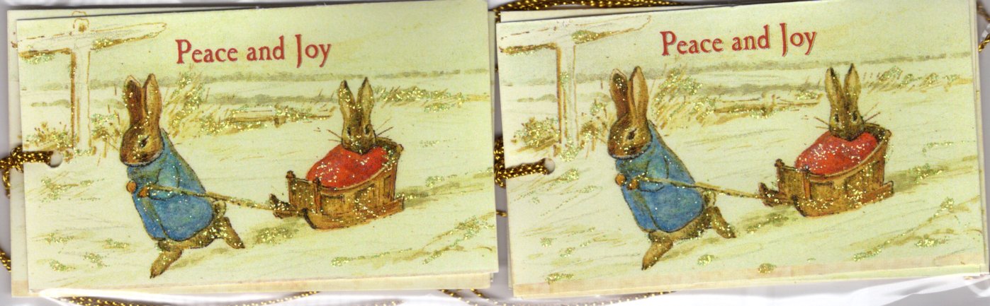 Peace & Joy Sled Bunnies Tags-6pk : glittered