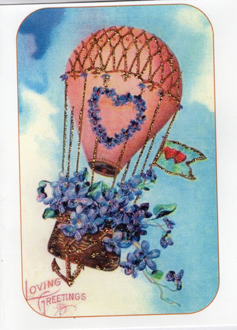 Loving Greetings Air Balloon & Violets Glitter Card