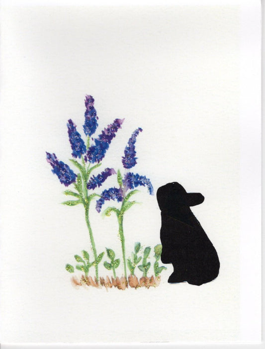 Bunny in the Purple Flowers Glitter Card