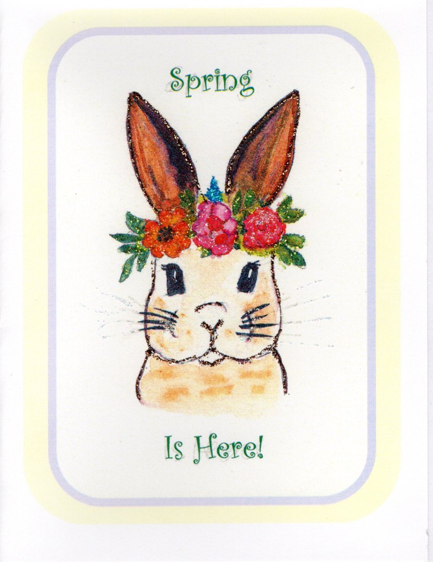Spring is Here! Bunny in Floral Crown Glitter Card