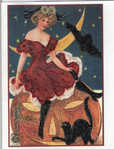 Halloween Greetings ~ Sassy Red Dress Glitter Card