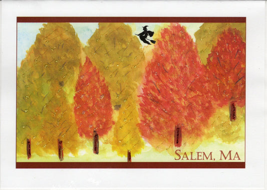 Witch Over Fall Trees Watercolo-glitter