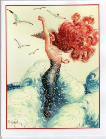 Red Siren Mermaid Glitter Card