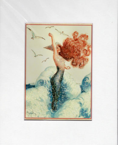 Red Siren Mermaid Glitter Print: 5x7 in 8x10 Mat