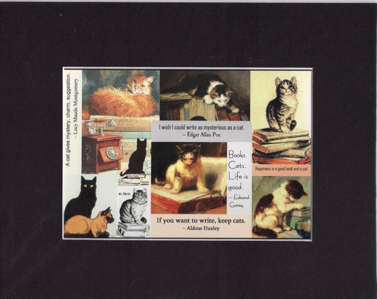 Books. Cats. Quotes Black Matted Print : 5x7 in 8x10