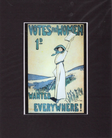 Votes for Women Wanted Everywhere Black Mat 8x10