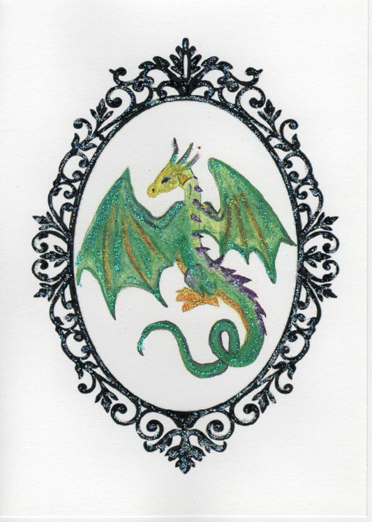 Pietro Emerald Dragon Watercolor Print Glitter Card