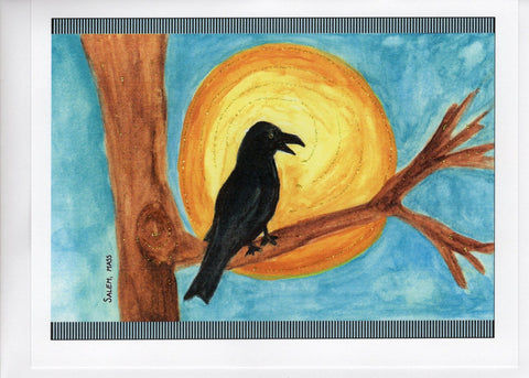 Heralding Raven Watercolor Print Glitter Card