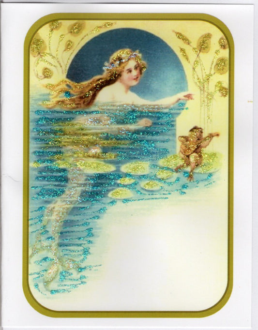 Mermaid Meets the Frog Glitter Card