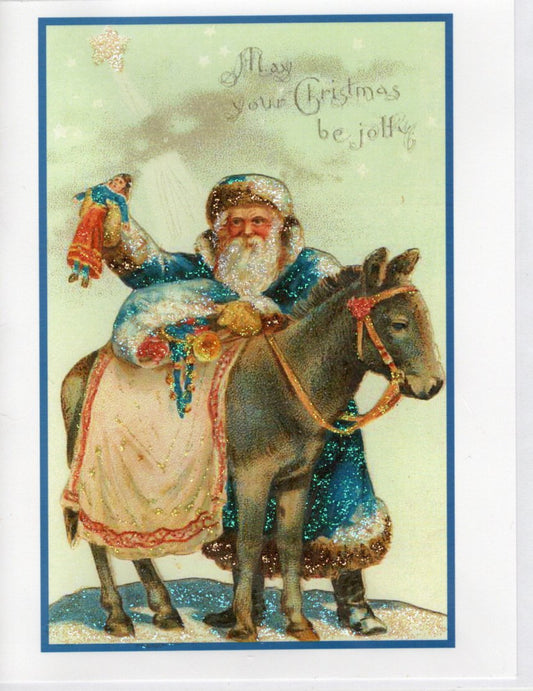 May Your Christmas Be Jolly ~ Santa with Donkey Glitter Card